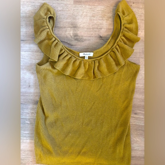Madewell Ribbed Off-Shoulder Ruffle Top – Size M - Picture 2 of 3